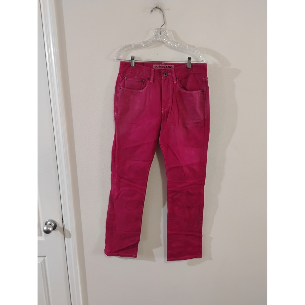 Express Jeans Mens 30x32 Magenta Pink Straight Leg Denim Pants 100% Cotton